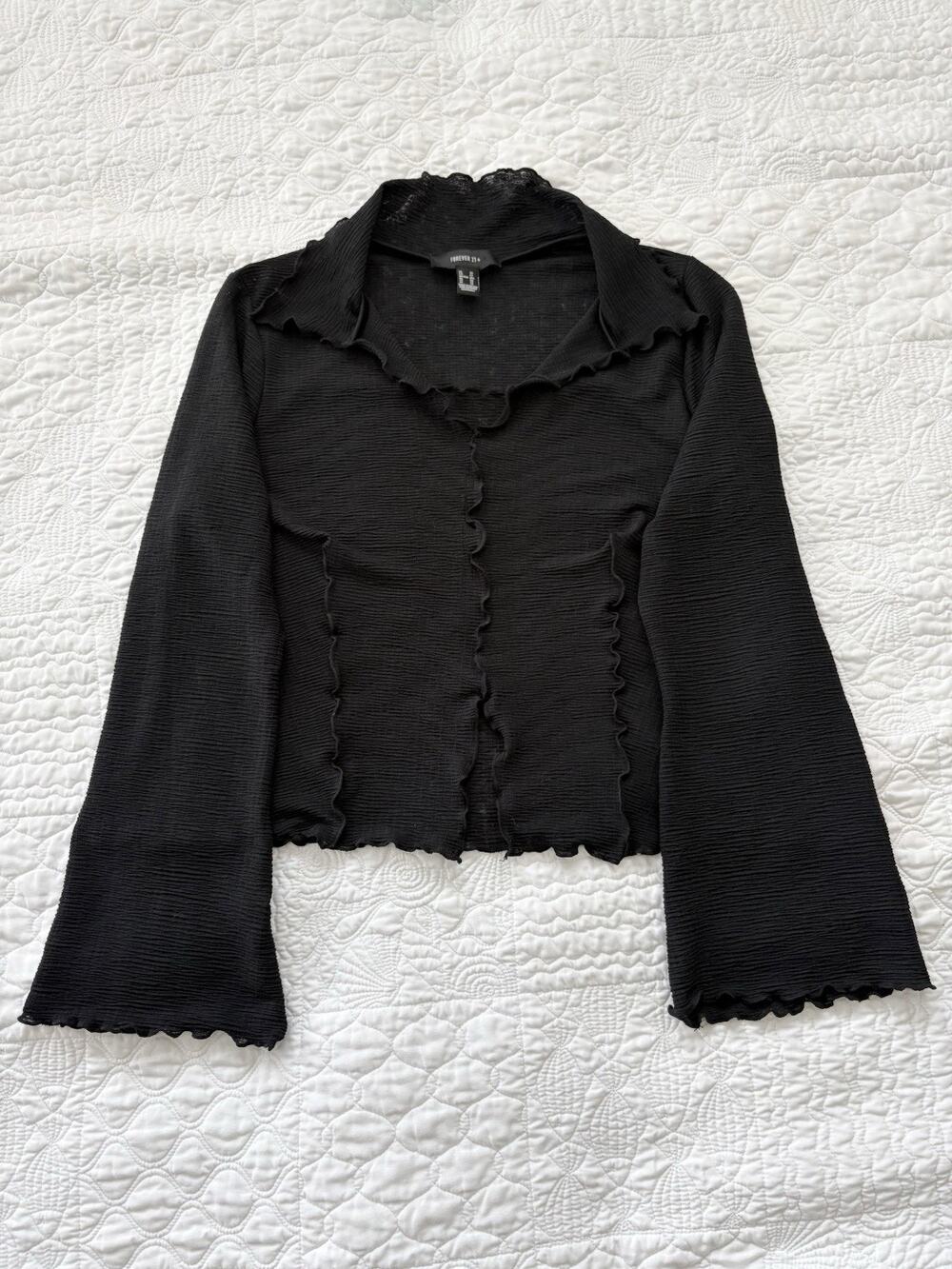 Forever 21 Black Y2K Top Sz 2X Bell Sleeve Goth Grunge Whimsygoth Fairycore 90s